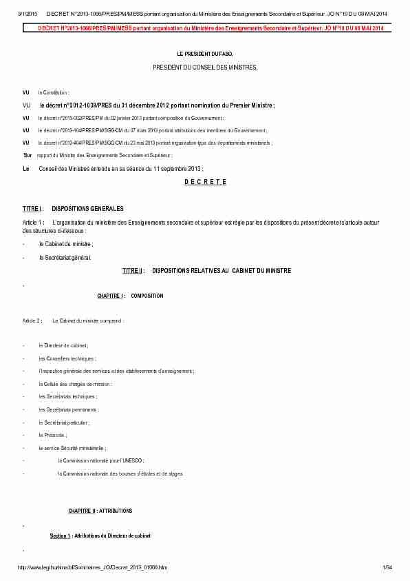 [PDF] PRESIDENT DU CONSEIL DES MINISTRES, VU le décret n  - ILO