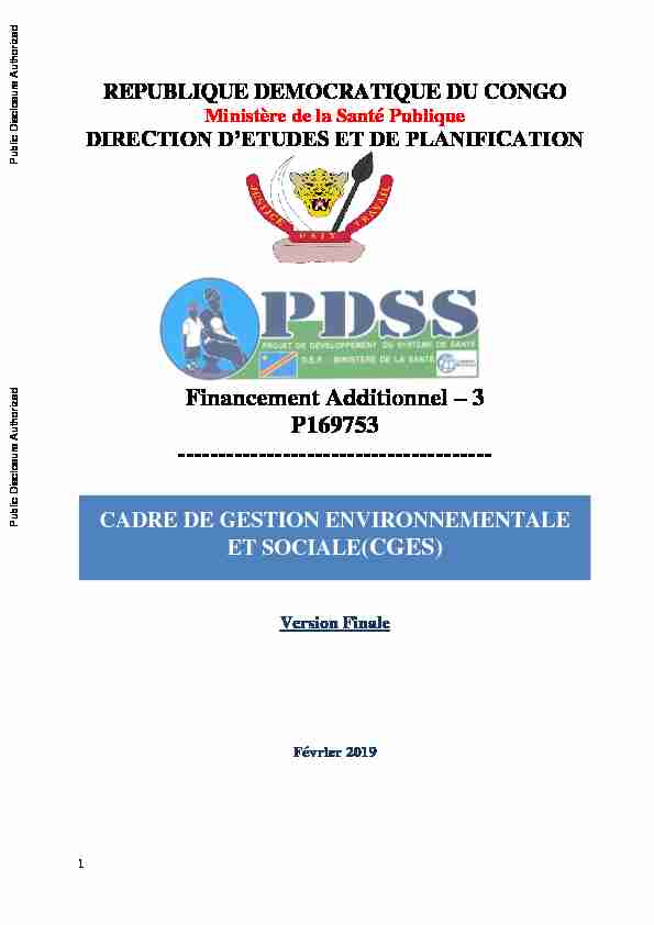 [PDF] CADRE DE GESTION ENVIRONNEMENTALE ET SOCIALE(CGES)