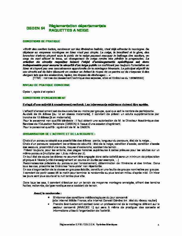 [PDF] DSDEN 64 Règlementation départementale RAQUETTES A NEIGE
