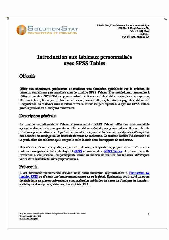 Introduction aux tableaux personnalisés avec SPSS Tables