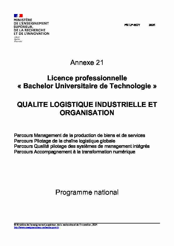 Annexe 21 Licence professionnelle « Bachelor Universitaire de