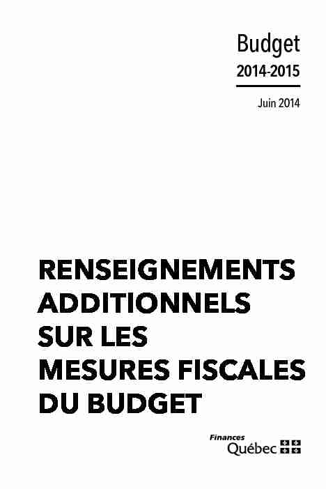 Juin 2014 - Renseignements additionnels sur les mesures fiscales