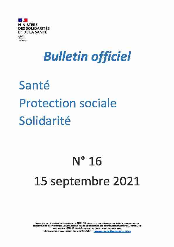 Bulletin officiel Santé - Protection sociale - Solidarité n° 2021/16 du