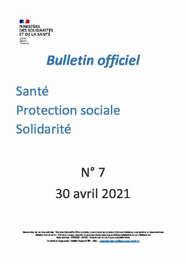 Bulletin officiel Santé - Protection sociale - Solidarité n° 2021/7 du