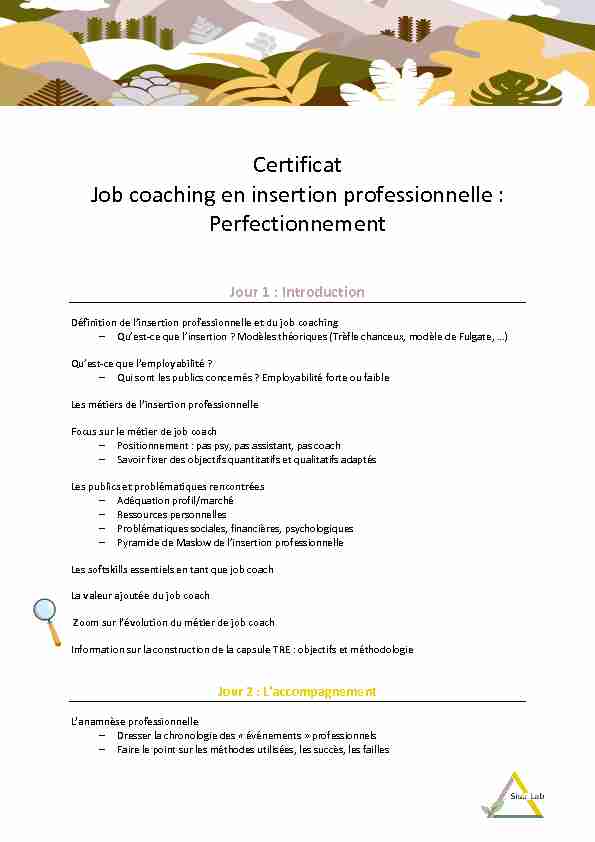 [PDF] Certificat Job coaching en insertion professionnelle : Perfectionnement