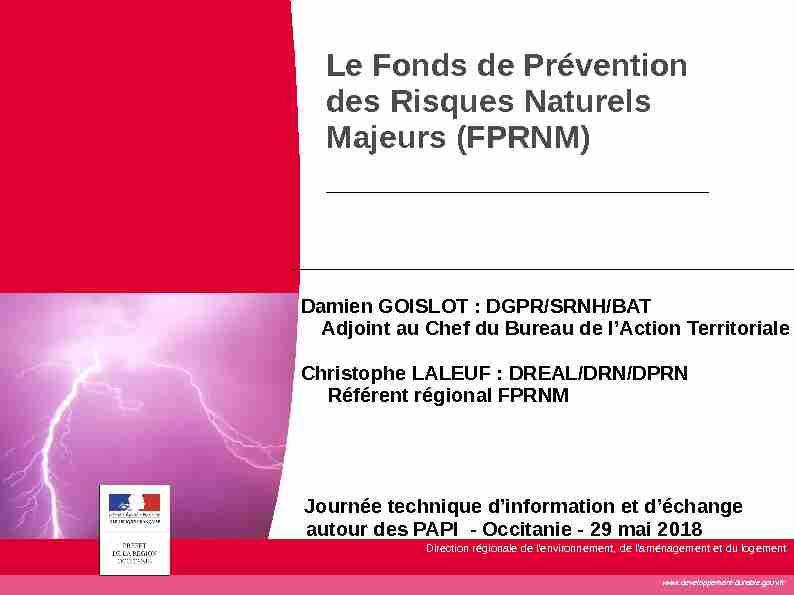 Le Fonds de Prévention des Risques Naturels Majeurs (FPRNM)