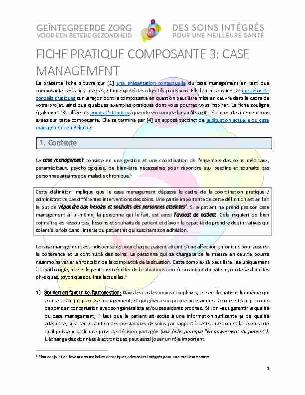 FICHE PRATIQUE COMPOSANTE 3: CASE MANAGEMENT