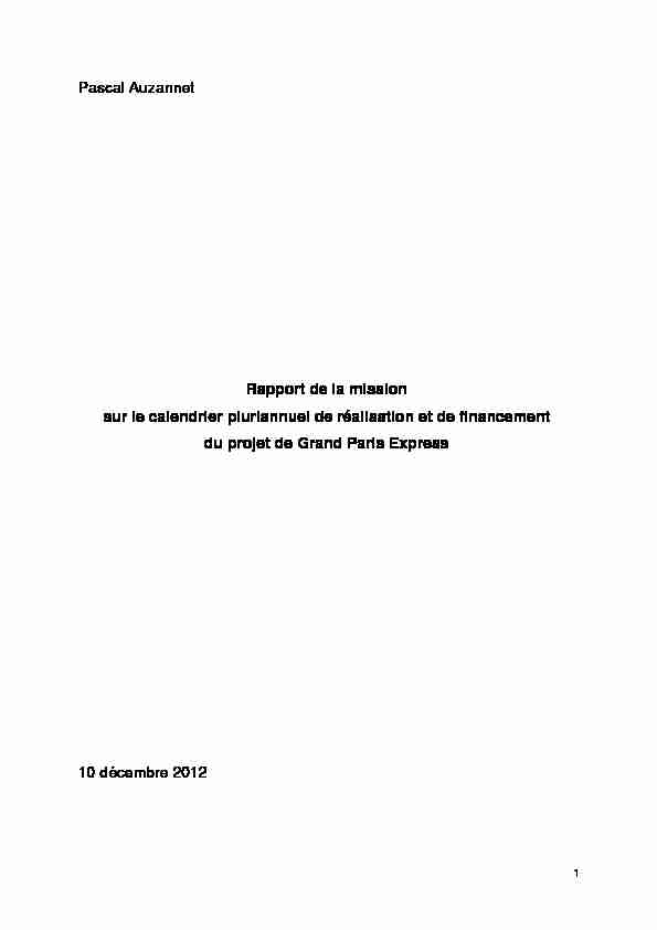 Pascal Auzannet Rapport de la mission sur le calendrier pluriannuel