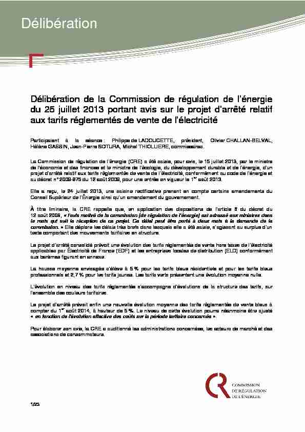 Délibération de la Commission de régulation de lénergie du 25