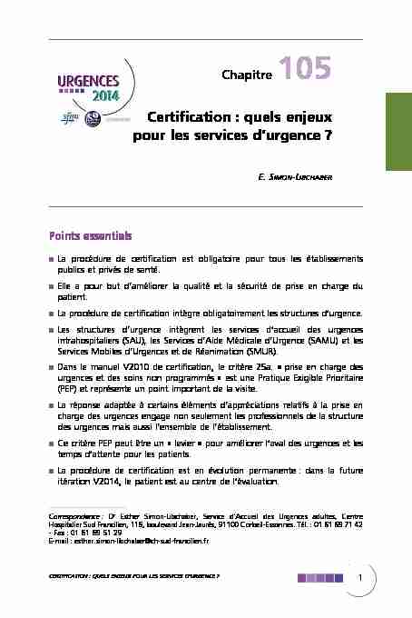 Certification : quels enjeux pour les services durgence ?