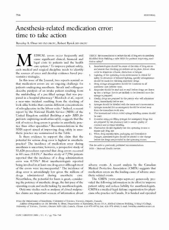Anesthesia-related medication error: time to take action