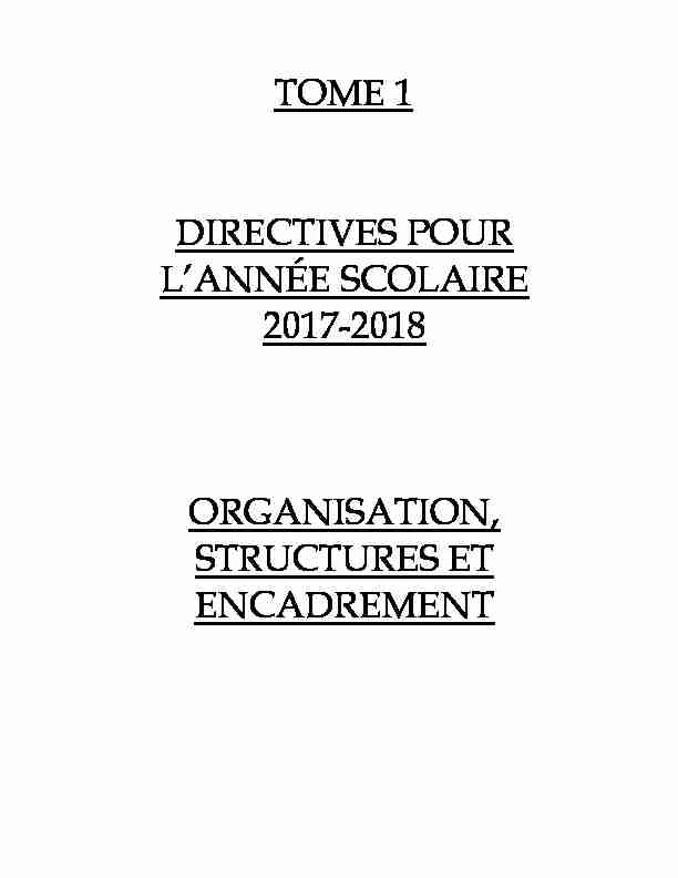 TOME 1 DIRECTIVES POUR LANNÉE SCOLAIRE 2017-2018