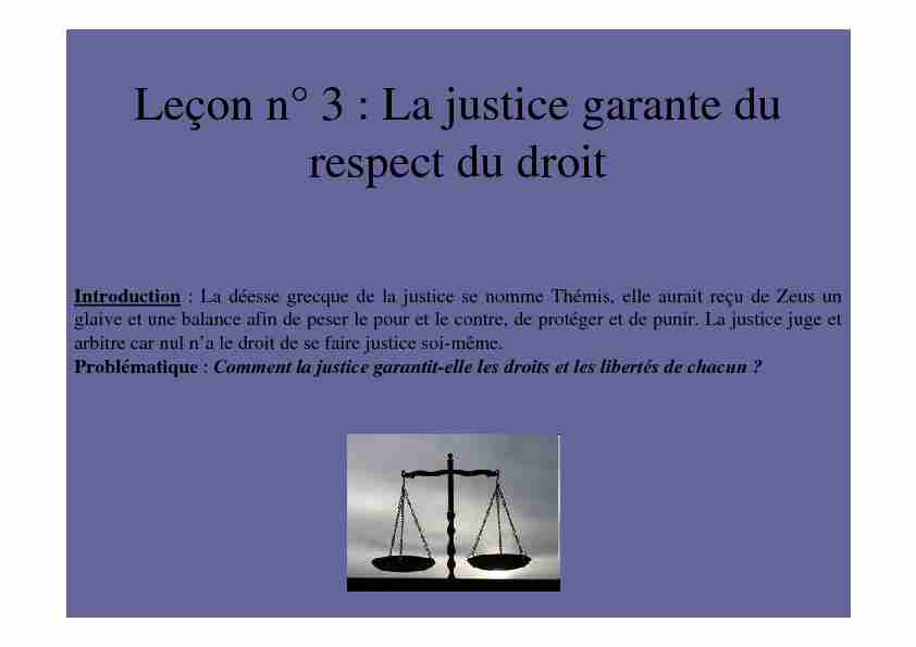 Leçon n° 3 La justice garante du respect du droit