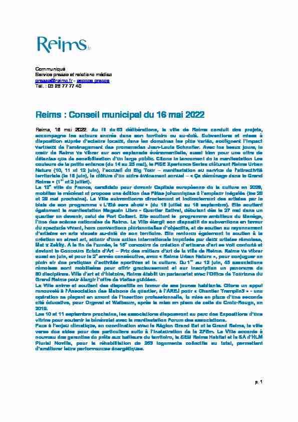 Reims : Conseil municipal du 16 mai 2022