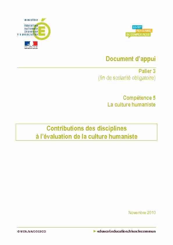 [PDF] Contribution des disciplines à la culture humaniste - Ministère de l