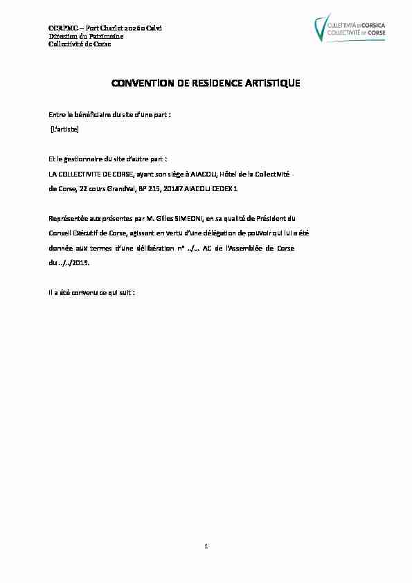 [PDF] CONVENTION DE RESIDENCE ARTISTIQUE - Collectivité de Corse