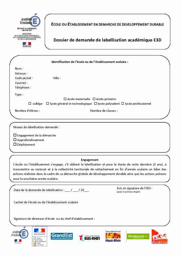 [PDF] Dossier de demande de labellisation académique E3D