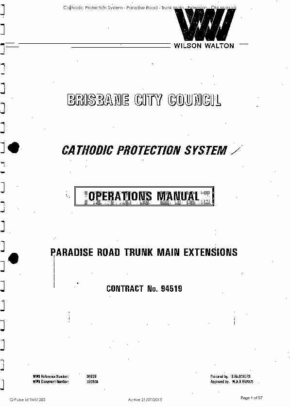 Cathodic Protection System - Paradise Road - Trunk Main