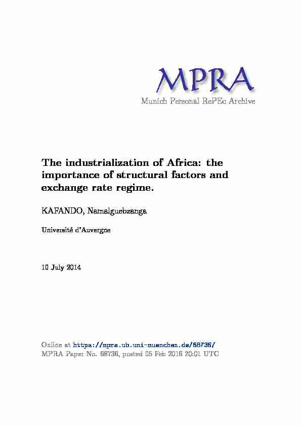 Industrialisation de lAfrique : Enjeux structurels Perspectives et