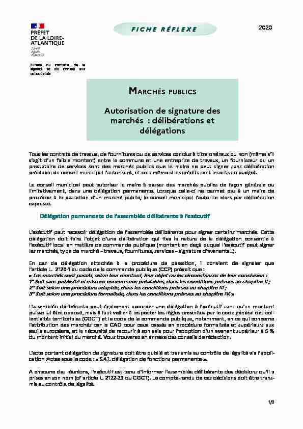 Autorisation de signature des marchés : délibérations et délégations