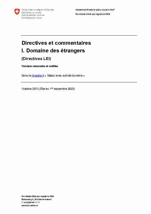 Directives et commentaires I. Domaine des étrangers (Directives LEI