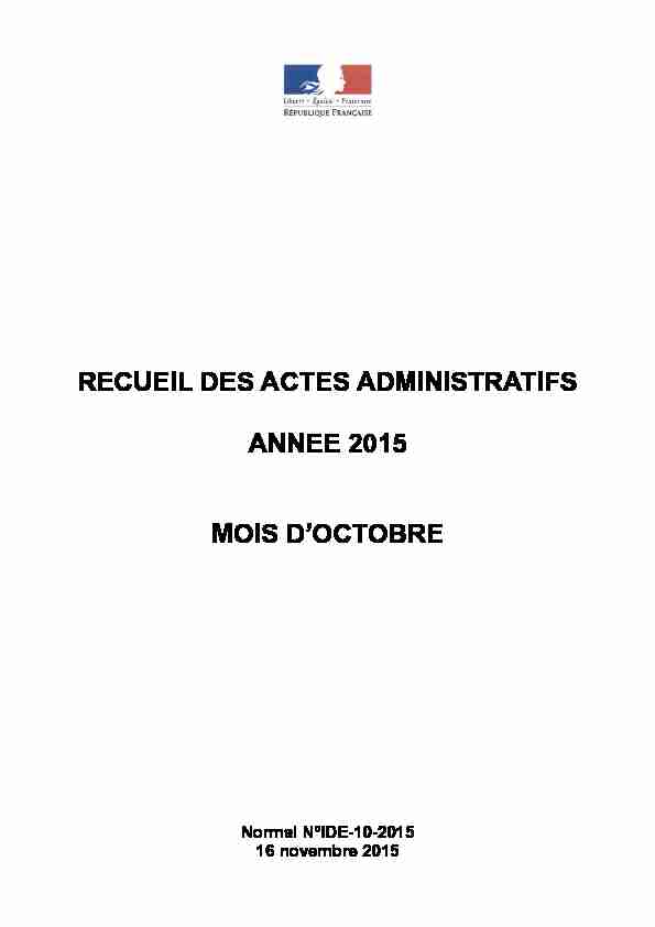 RECUEIL DES ACTES ADMINISTRATIFS ANNEE 2015 MOIS D