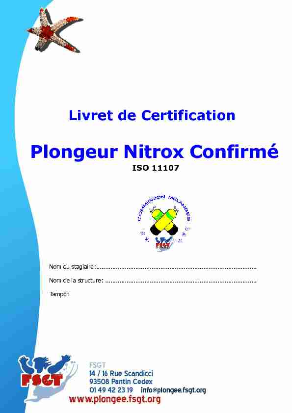 Livret de Certification Nitrox Confirmé