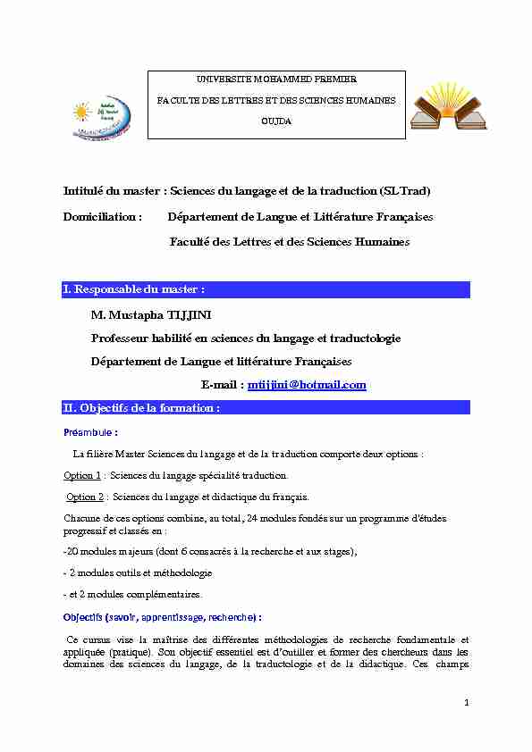 [PDF] Intitulé du master : Sciences du langage et de la traduction (SLTrad