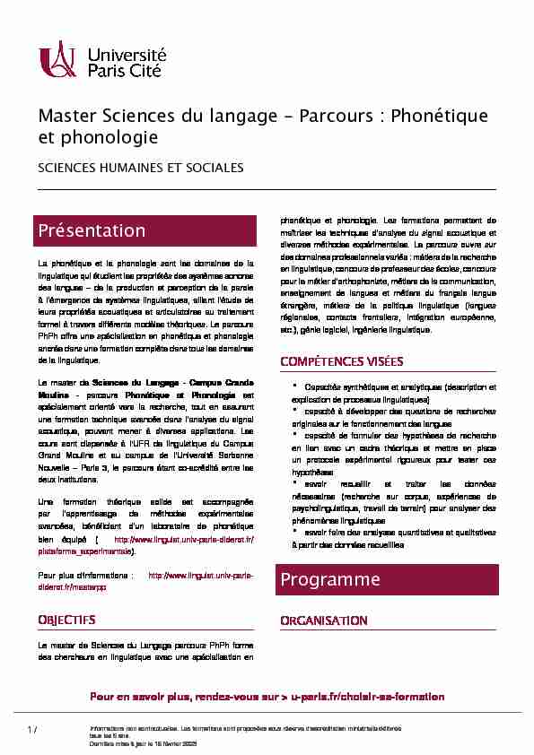 Master Sciences du langage - Parcours : Phonétique et phonologie