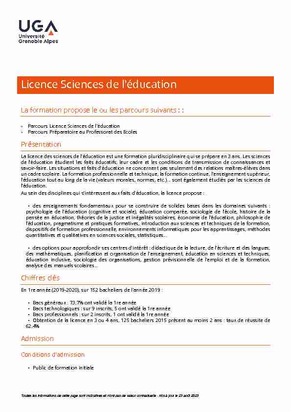 Licence Sciences de léducation