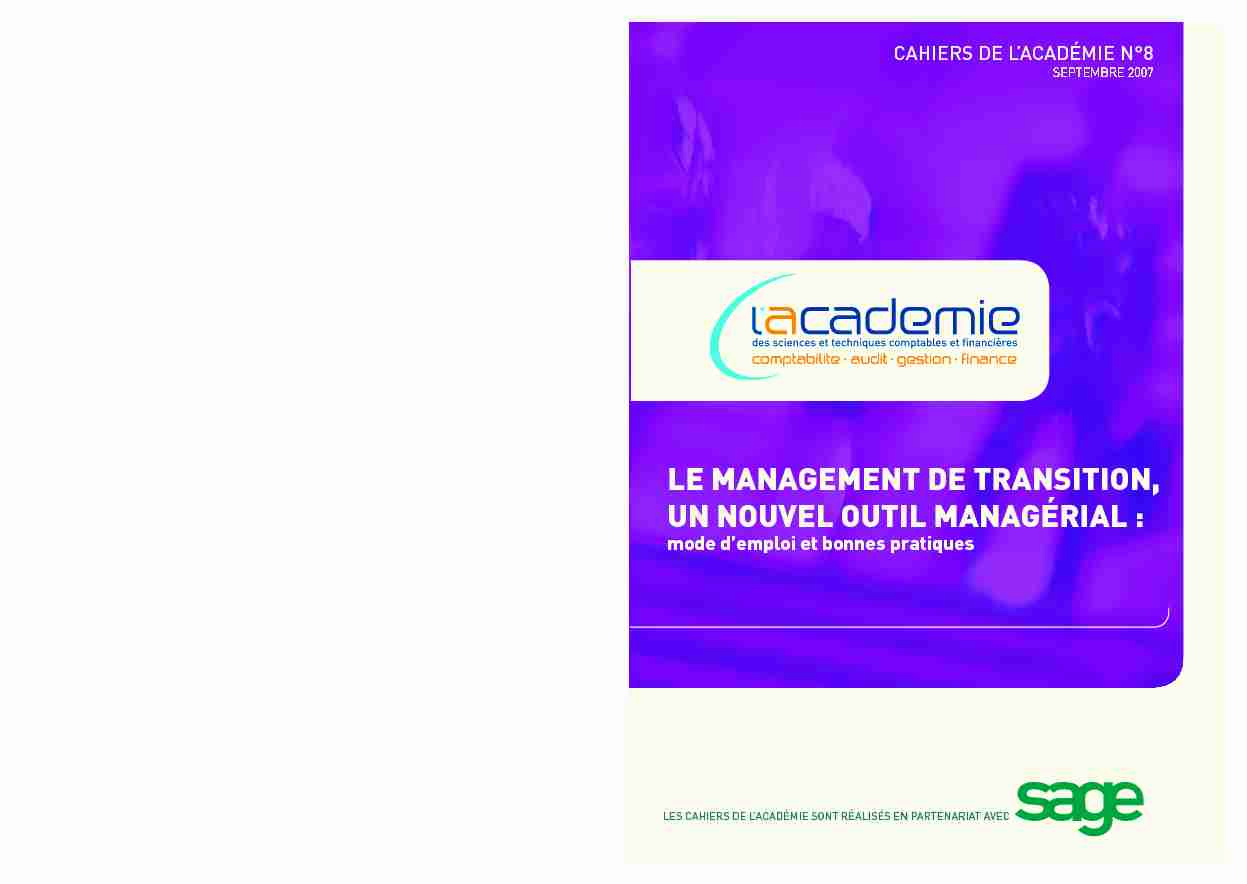 Les Cahiers de lAcadémie - N° 8 - Le management de transition un