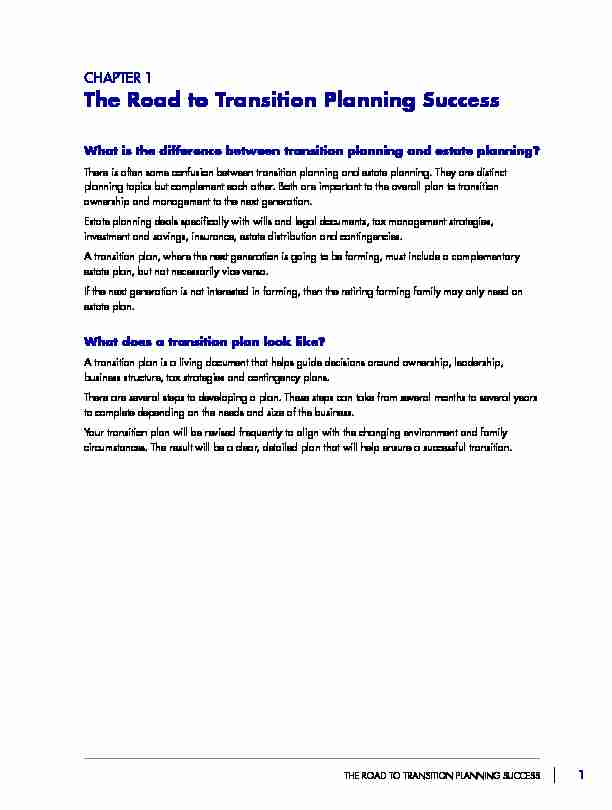 1 The Road to Transition Planning Success