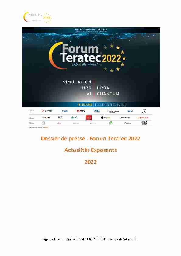Dossier de presse - Forum Teratec 2022 Actualités Exposants 2022