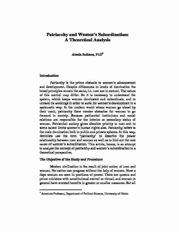 Patriarchy and Womens Subordination: A theoretical analysis
