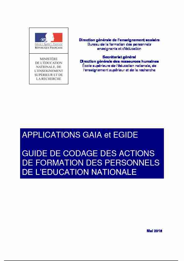 APPLICATIONS GAIA et EGIDE GUIDE DE CODAGE DES ACTIONS