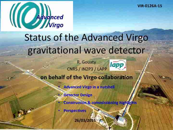 Status of the Advanced Virgo gravitational wave detector