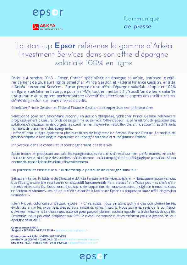 [PDF] La start-up Epsor référence la gamme dArkéa Investment Services