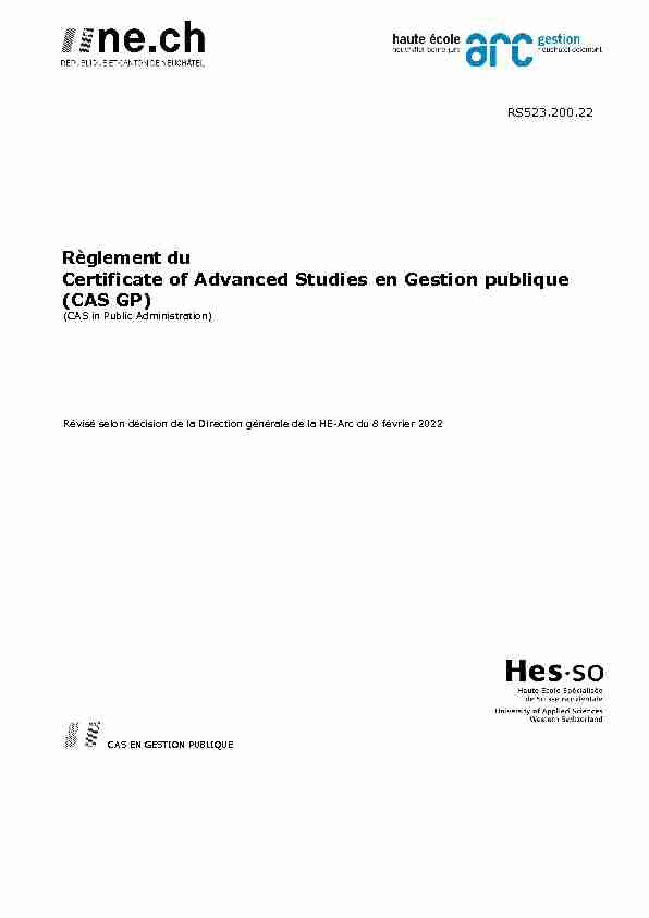 Règlement du Certificate of Advanced –Studies en Gestion publique