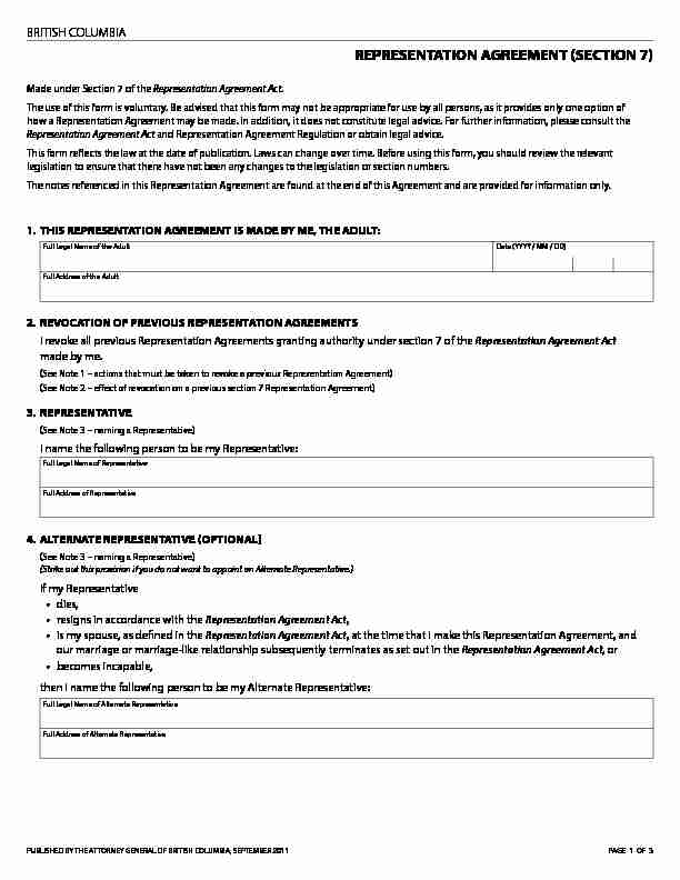 Incapacity Planning - Representation Agreement Section 7