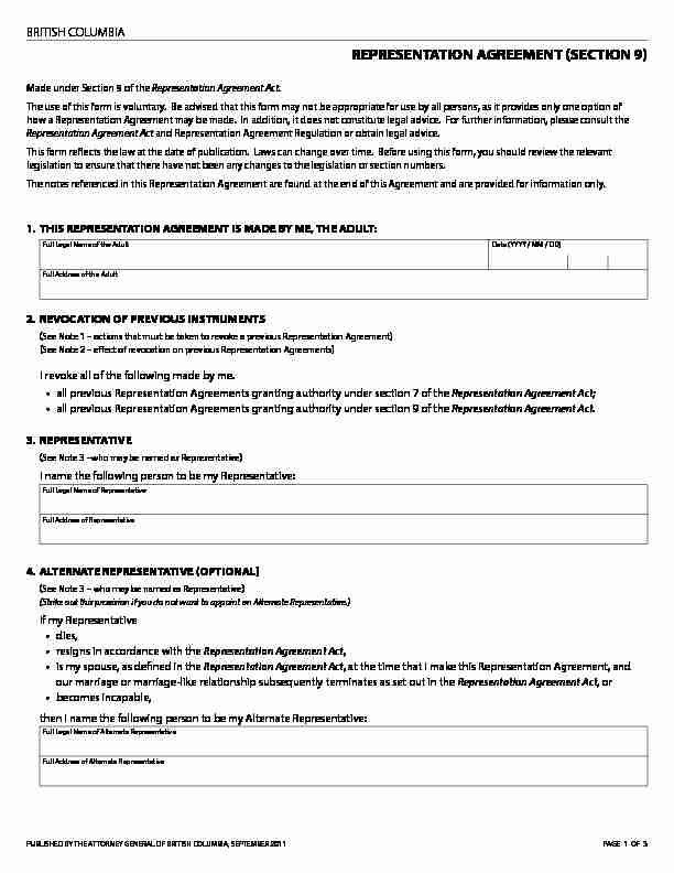 Incapacity Planning - Representation Agreement Section 9