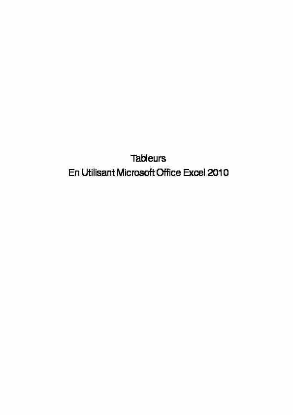 Tableurs En Utilisant Microsoft Office Excel 2010