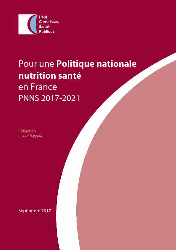 Propositions pour une Politique Nationale Nutrition Santé à la