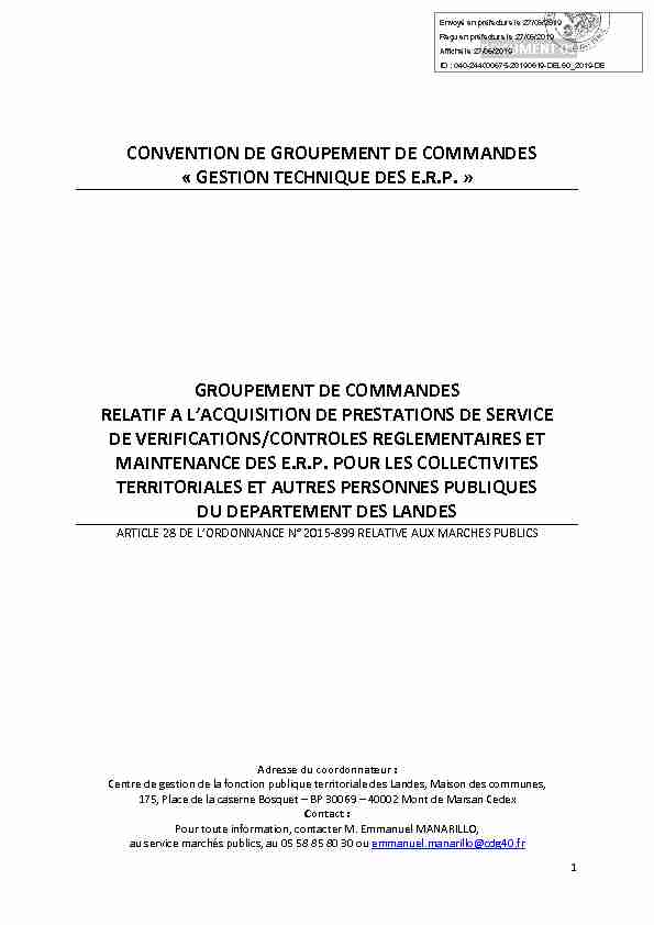 CONVENTION DE GROUPEMENT DE COMMANDES « GESTION