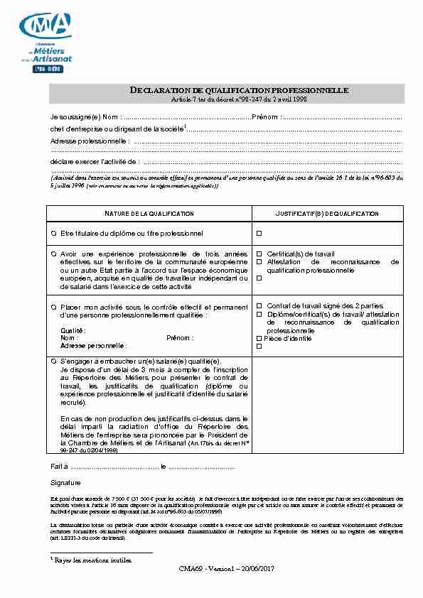 [PDF] Modèle dattestation de qualification article 16 - CMA Lyon Rhône