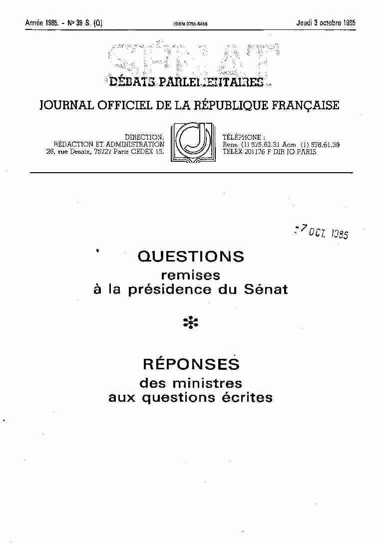 JOURNAL OFFICIEL DE LA RÉPUBLIQUE FRANÇAISE RÉPONSES