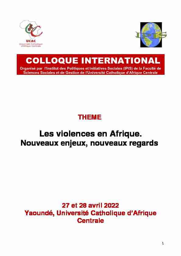 COLLOQUE INTERNATIONAL Les violences en Afrique.