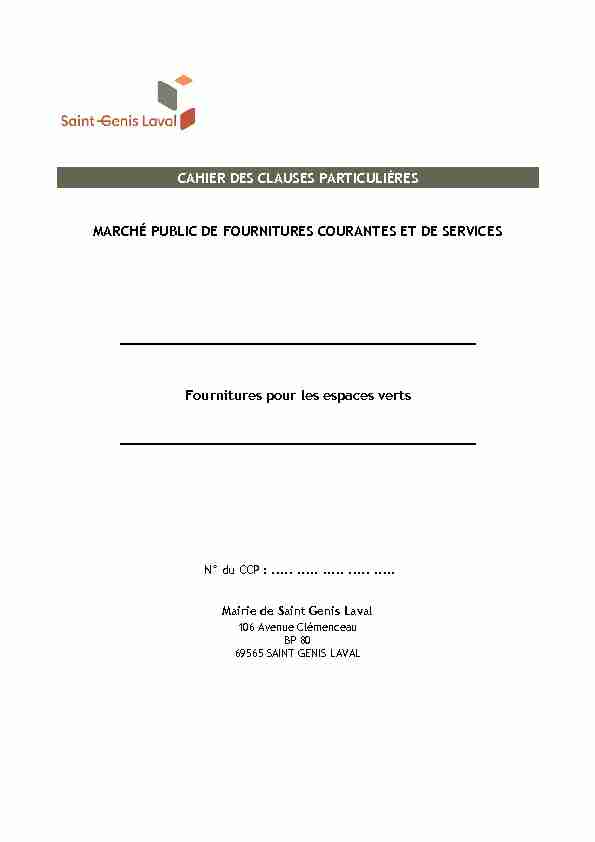 [PDF] CAHIER DES CLAUSES PARTICULIÈRES MARCHÉ PUBLIC DE