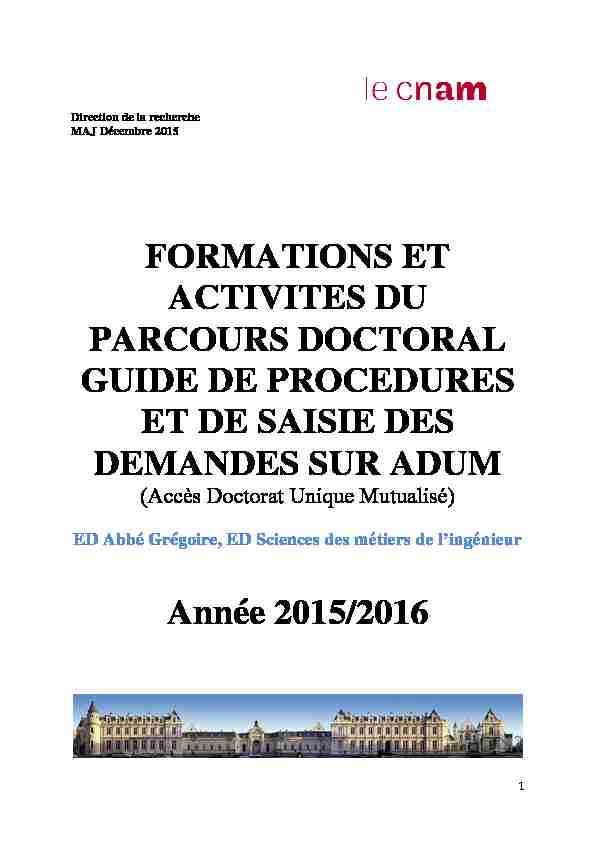 FORMATIONS ET ACTIVITES DU PARCOURS DOCTORAL GUIDE