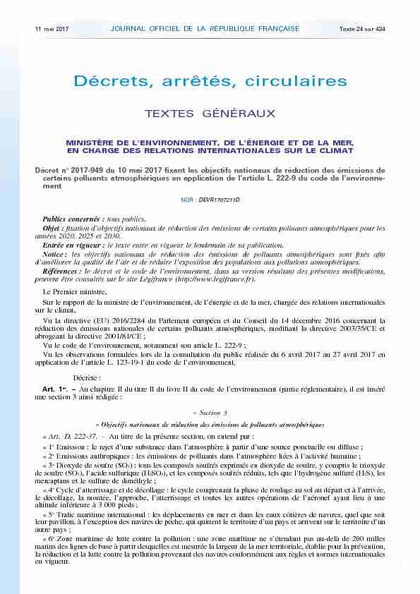 Journal officiel de la République française - N° 110 du 11 mai 2017