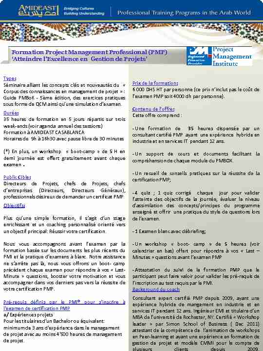Formation Project Management Professional (PMP) Atteindre l